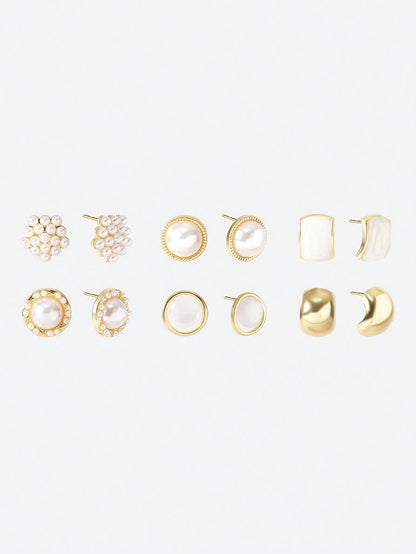 Pearl Cat Eye Rhinestone Earrings Set