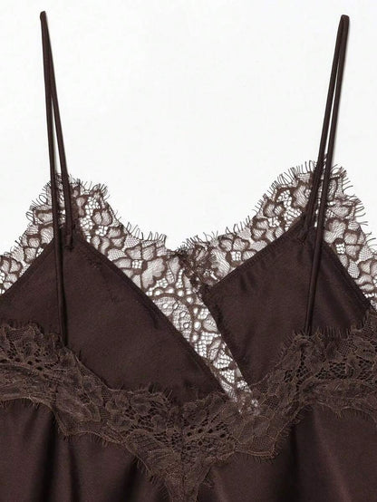 Contrast Lace Spaghetti Strap Top