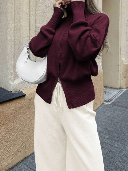 Winter Hooded Zip Up Cardigan For Women With Double Zipper Long Sleeve Casual Office Daily Wear