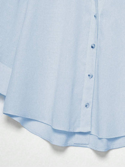Sky Blue Button Front Shirt For Women Casual Office Everyday Wear Versatile Daily Shirt