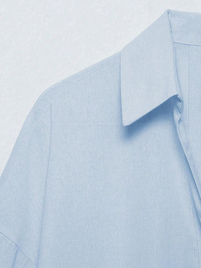 Sky Blue Button Front Shirt For Women Casual Office Everyday Wear Versatile Daily Shirt
