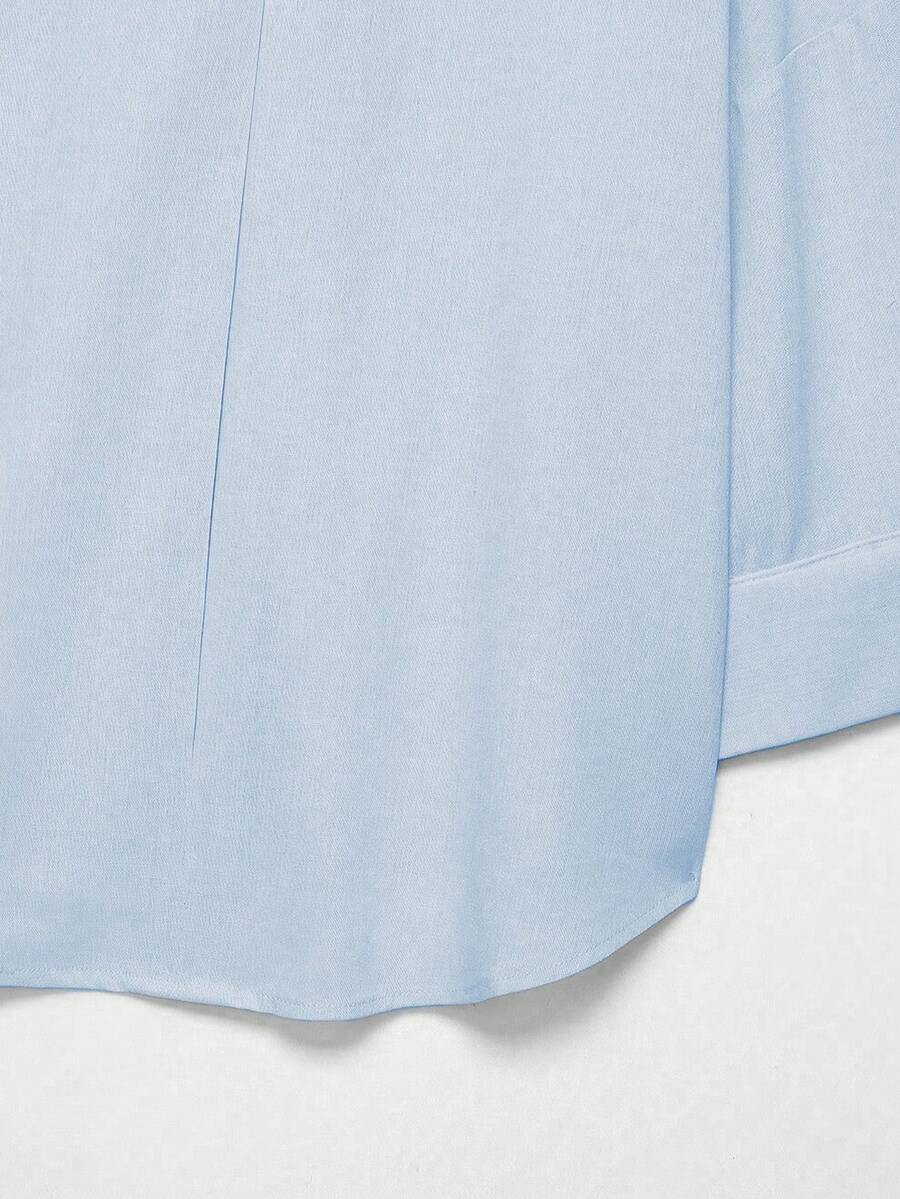 Sky Blue Button Front Shirt For Women Casual Office Everyday Wear Versatile Daily Shirt