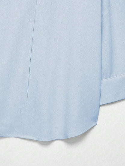 Sky Blue Button Front Shirt For Women Casual Office Everyday Wear Versatile Daily Shirt