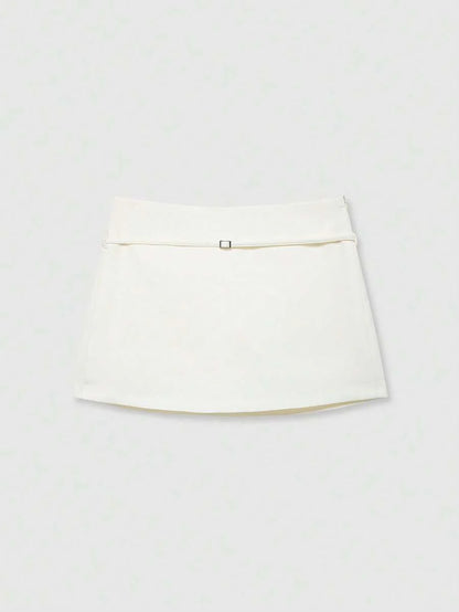 Zipper Waist Belted Midi Skort