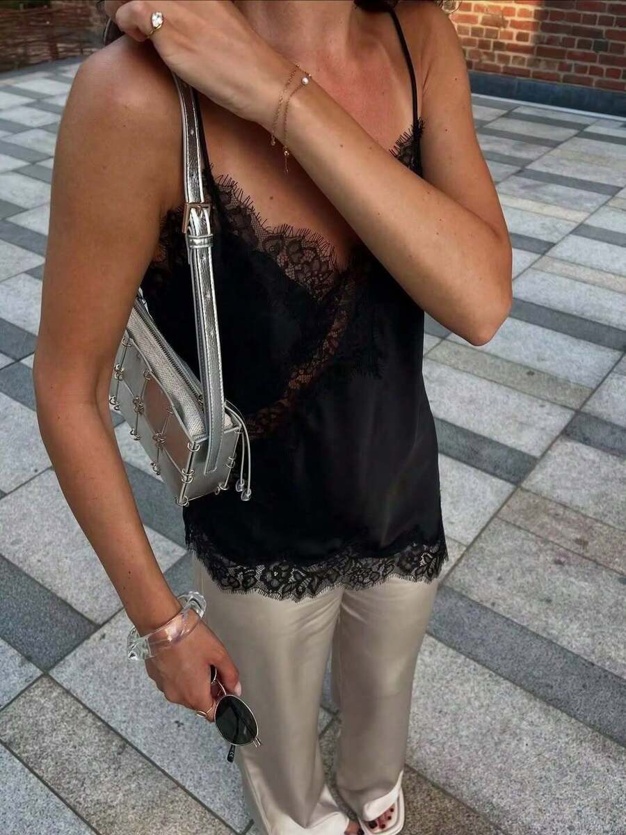 Contrast Lace Spaghetti Strap Top