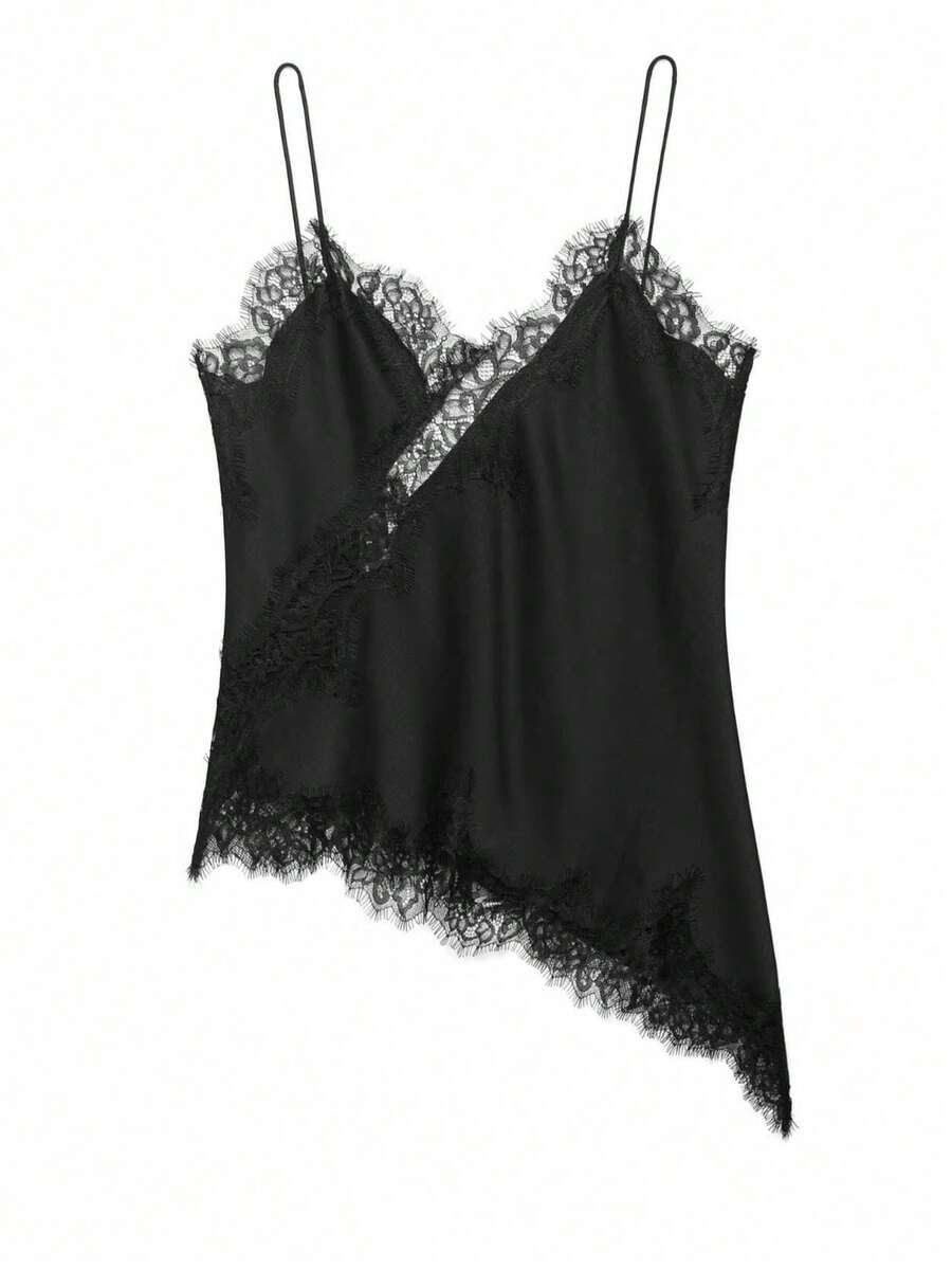 Contrast Lace Spaghetti Strap Top