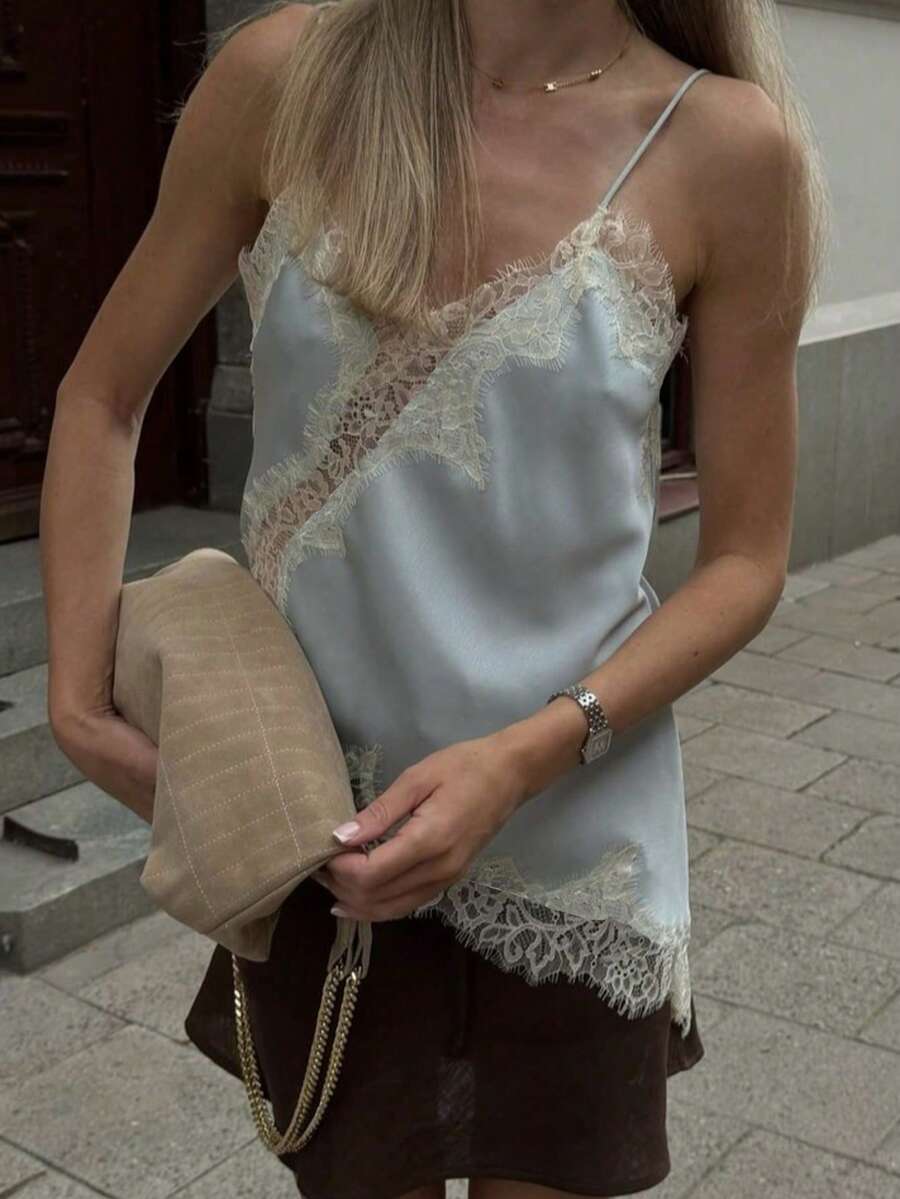 Contrast Lace Spaghetti Strap Top