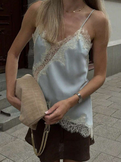 Contrast Lace Spaghetti Strap Top