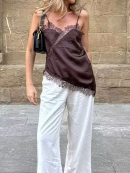 Contrast Lace Spaghetti Strap Top