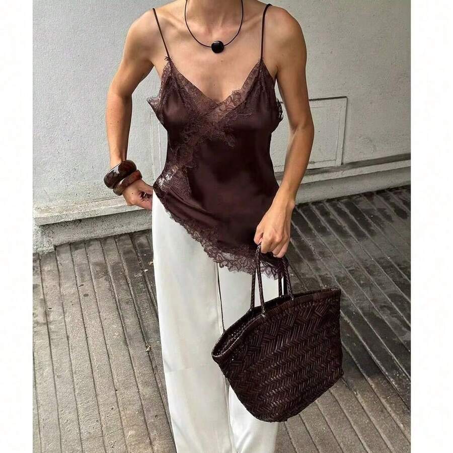Contrast Lace Spaghetti Strap Top