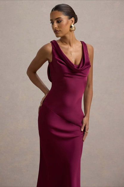 | Satin Bodycon Backless Maxi Dress