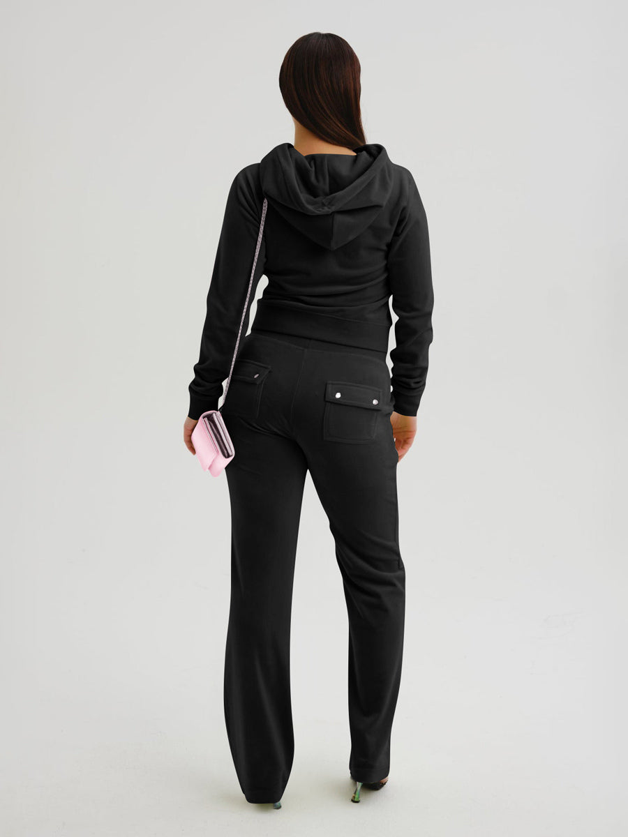Velour Tracksuit Set Zip-up Hoodie And Pants For Women 2026