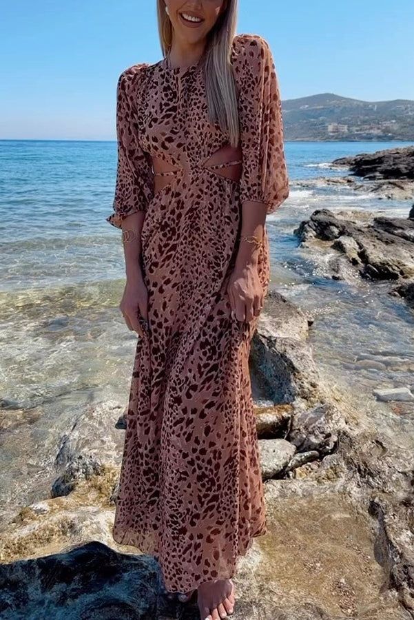 Freedom Is Here Leopard Print Cutout Waist Maxi Dress
