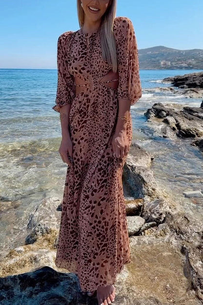 Freedom Is Here Leopard Print Cutout Waist Maxi Dress