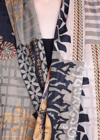 Boutique Khaki Print Overlapping asymmetrical design Silk Summer Maxi Dress