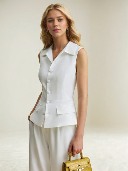 Sleeveless Shirt Advanced Pocket Straight Leg Pants Set 2-piece Sets