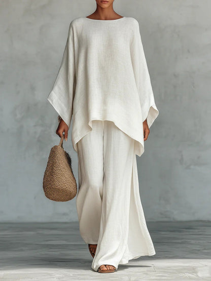 Blended Loose-fit Simplicity T-shirts Wide-leg Pants Set 2-piece Sets