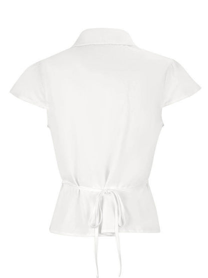 Flying Sleeves Gathering Slim-fit Lapel Shirts