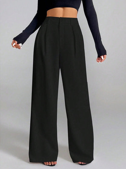 Solid Color Loose Button-down Suit Trousers