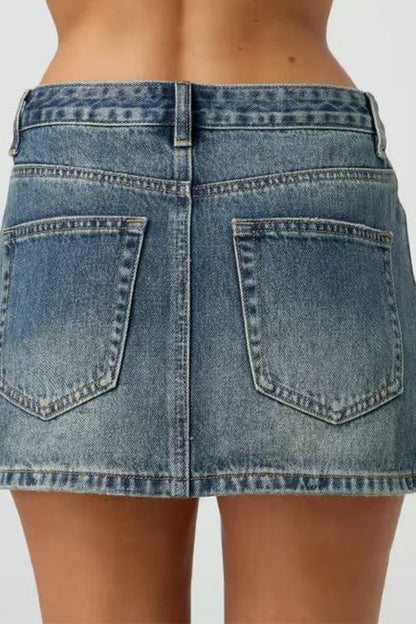 Margovil One Button Pocketed Denim Mini Skirt