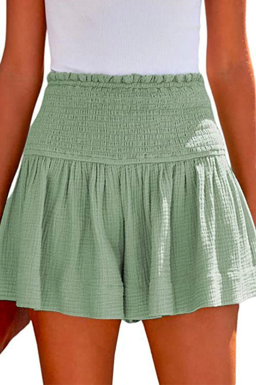 Margovil Elastic Smocked Waist Wide Leg Solid Shorts
