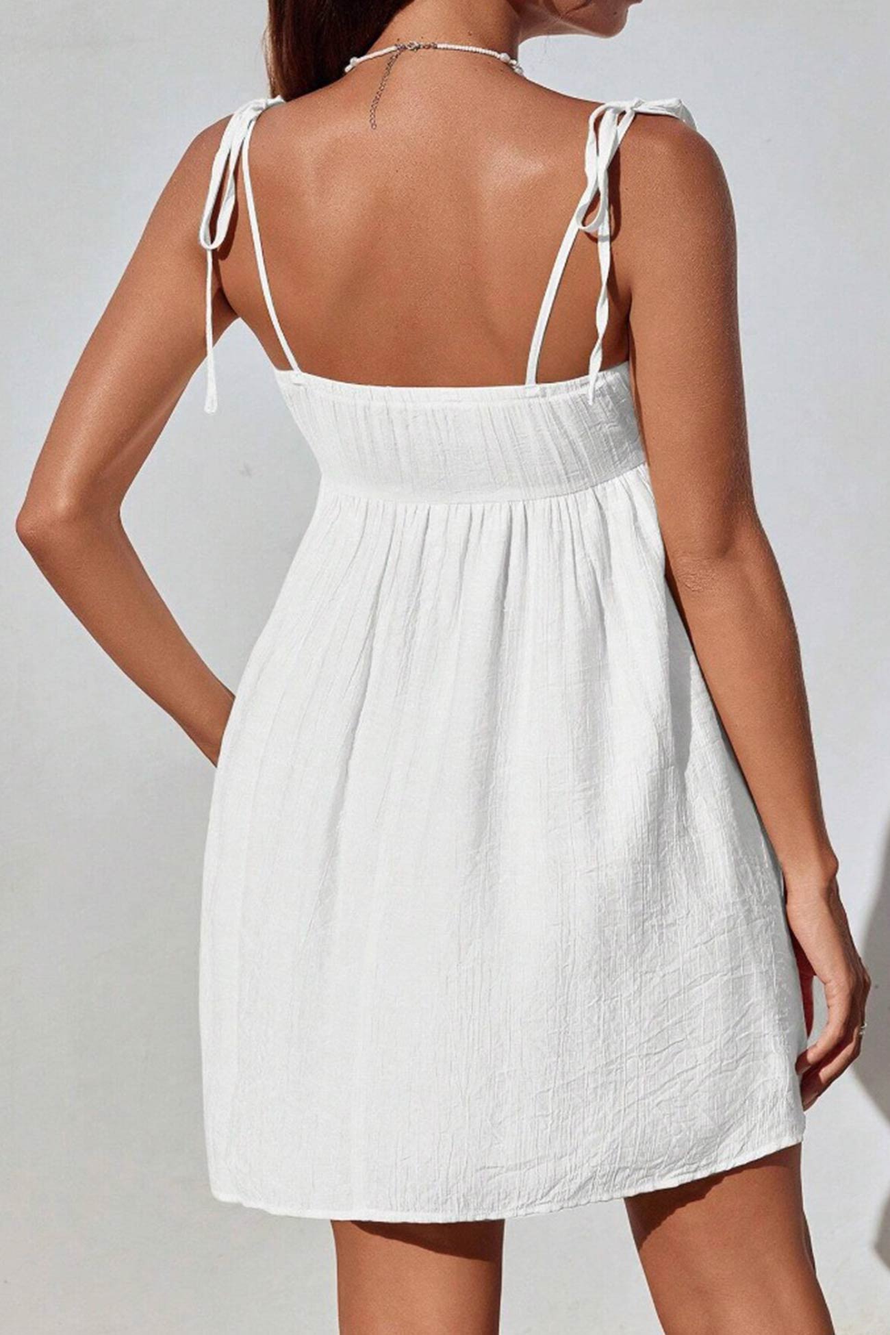 Tie Shoulder Sweetheart Crinkled Texture Babydoll Mini Dress