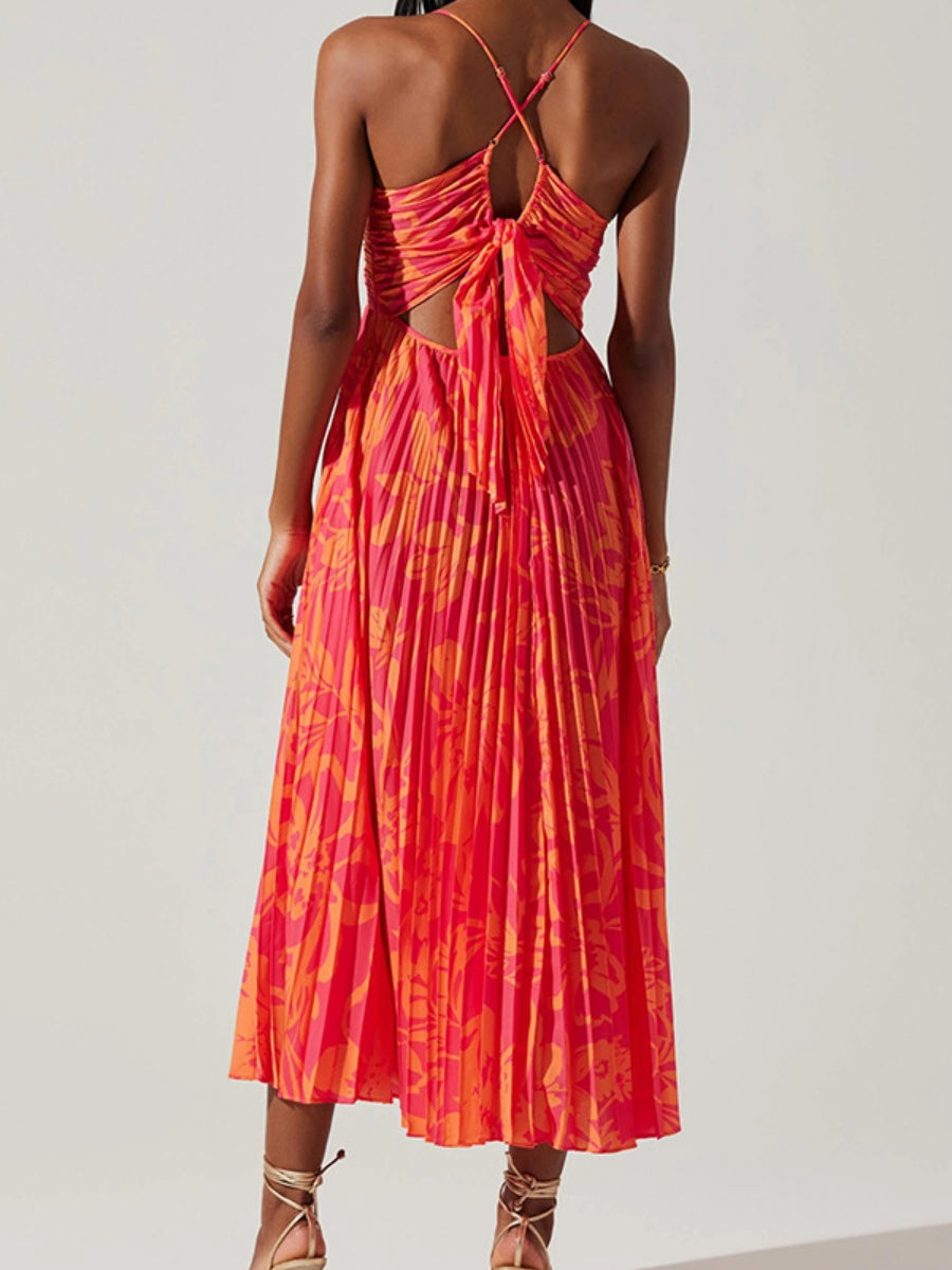 V-neck Camisoles Backless Graffiti Maxi Dresses