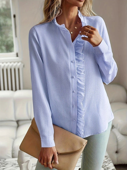 Wood Ear Stand Collar Stripes Shirts