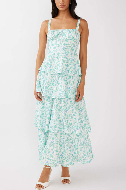 Floral Print Tie-up Tiered Midi Dress