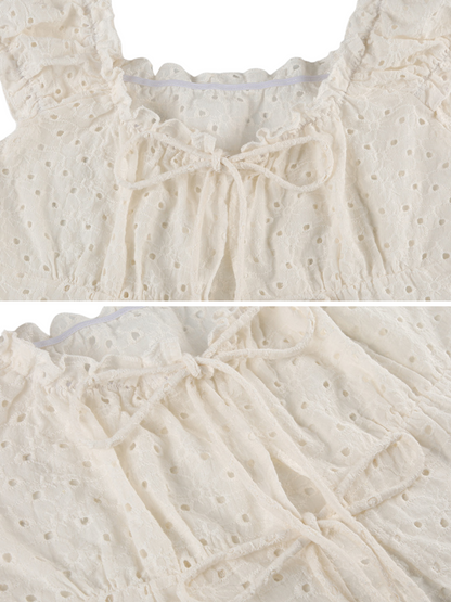 Mora Eyelet Tie-Front Blouse