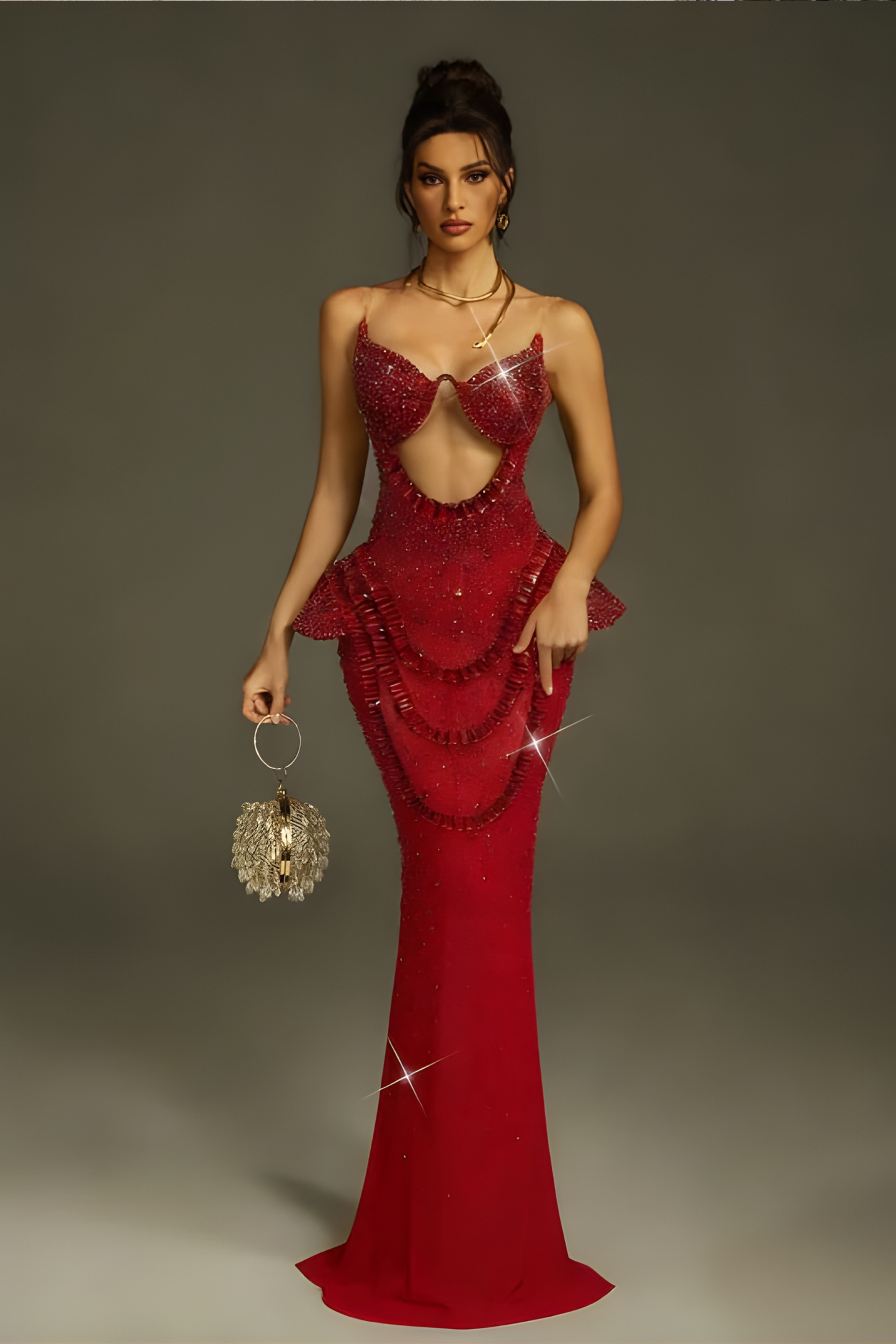 Arygon Strapless Cutout Crystal Maxi Dress