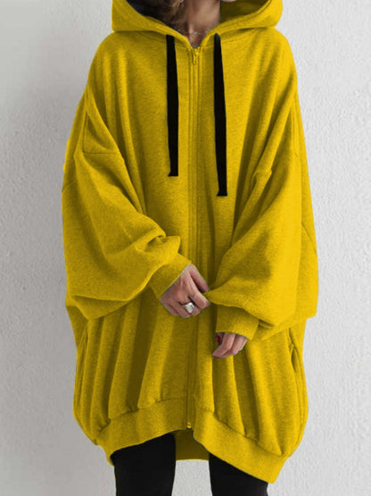 Zipper Long Fleece Lined Coat Hoodies