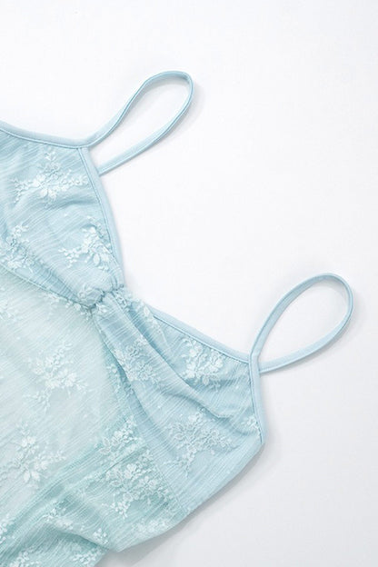 Low Cut Lace Patchwork Ruched Cami Dress