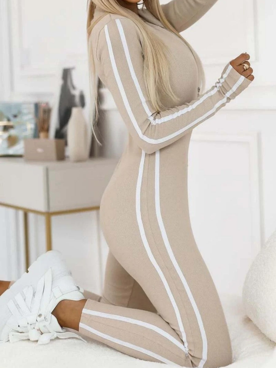 Slim-fit Striped Half-zip Long Sleeve Bodysuits