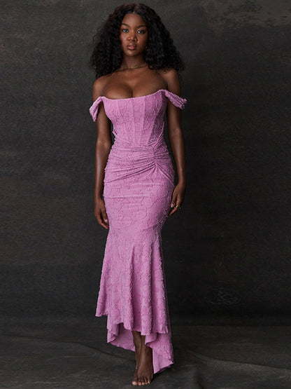 Sleeveless Solid Color Off-shoulder Sleeveless Fishbone Waist Dress
