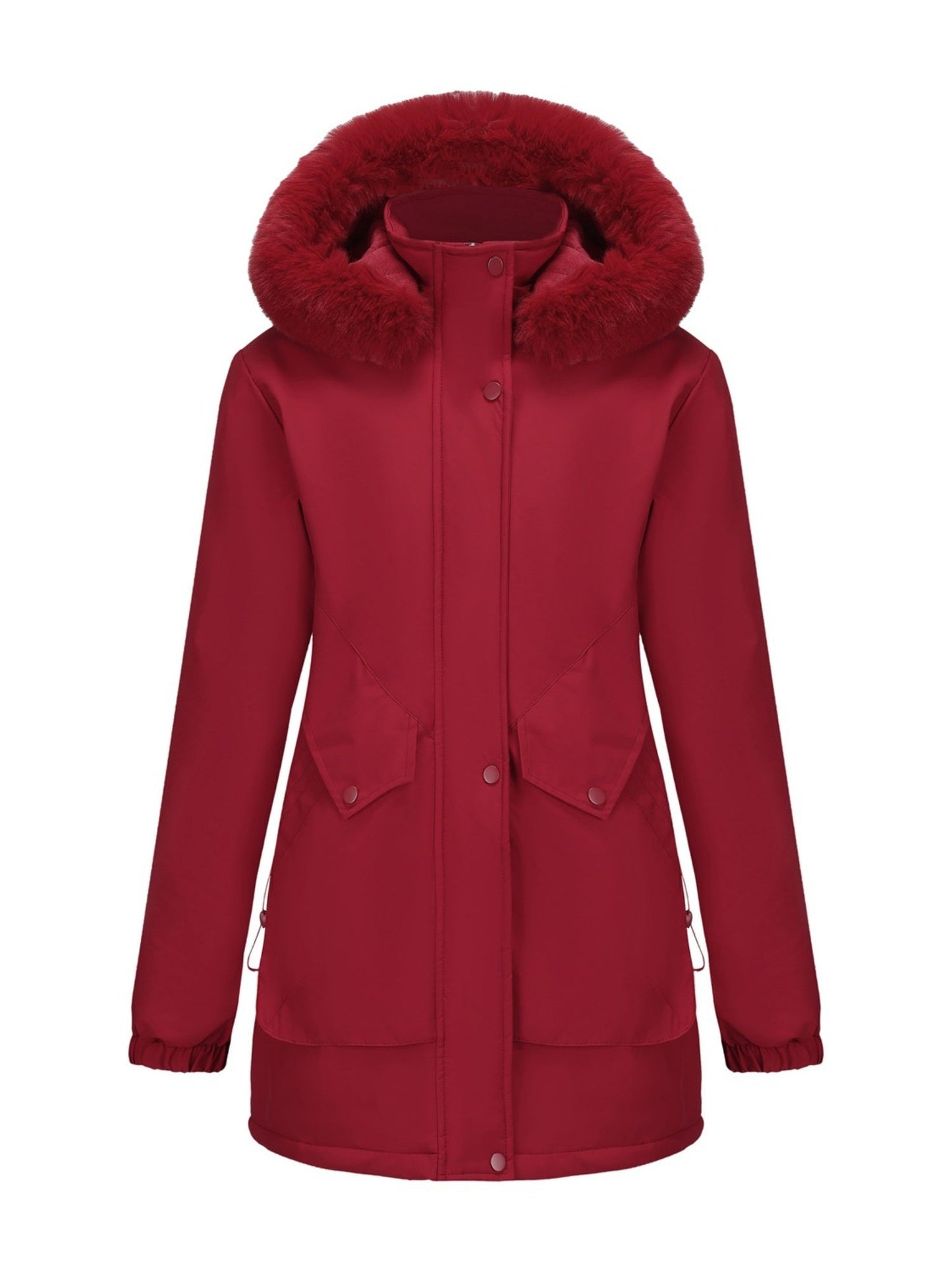 With Fur Collar Hooded For Warmth Drawstring Pocket Down Jacket