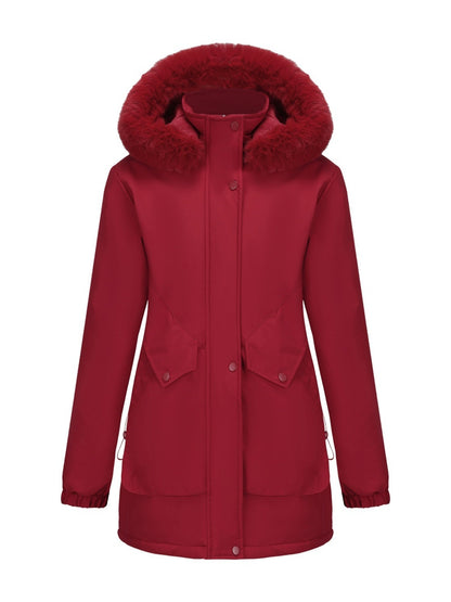 With Fur Collar Hooded For Warmth Drawstring Pocket Down Jacket