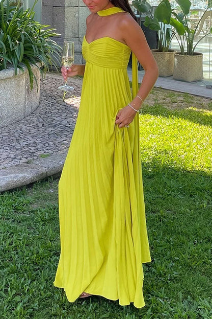 Margovil Strapless Back Lace-up Pleated Maxi Dress