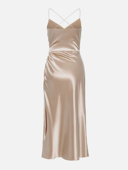Sexy Backless Slit Halter Midi Dress