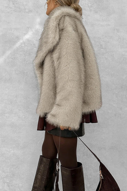 Margovil Collared Open Front Winter Faux Fur Coat