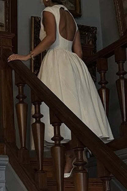 Margovil Cap Sleeves Open Back Waisted Swing Midi Dress