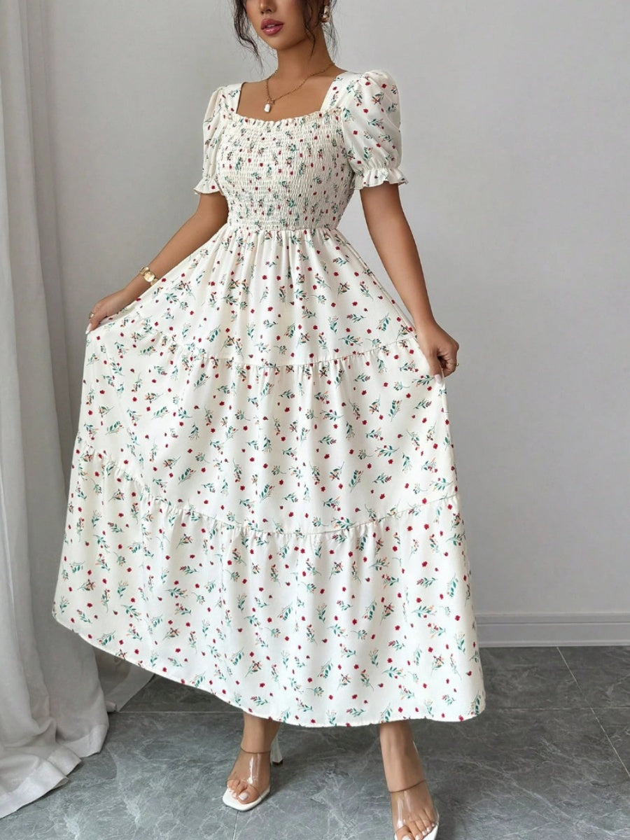 Puff Sleeve Printed Maxi Dresses