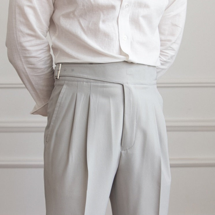 High Waist Pleated Trousers | Gurkha Closure | Maison Collection