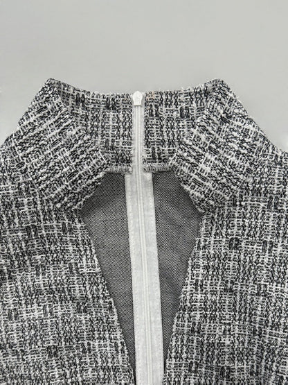 V-neck Houndstooth Textured Fabric Grace Profession Mini&Short Dresses