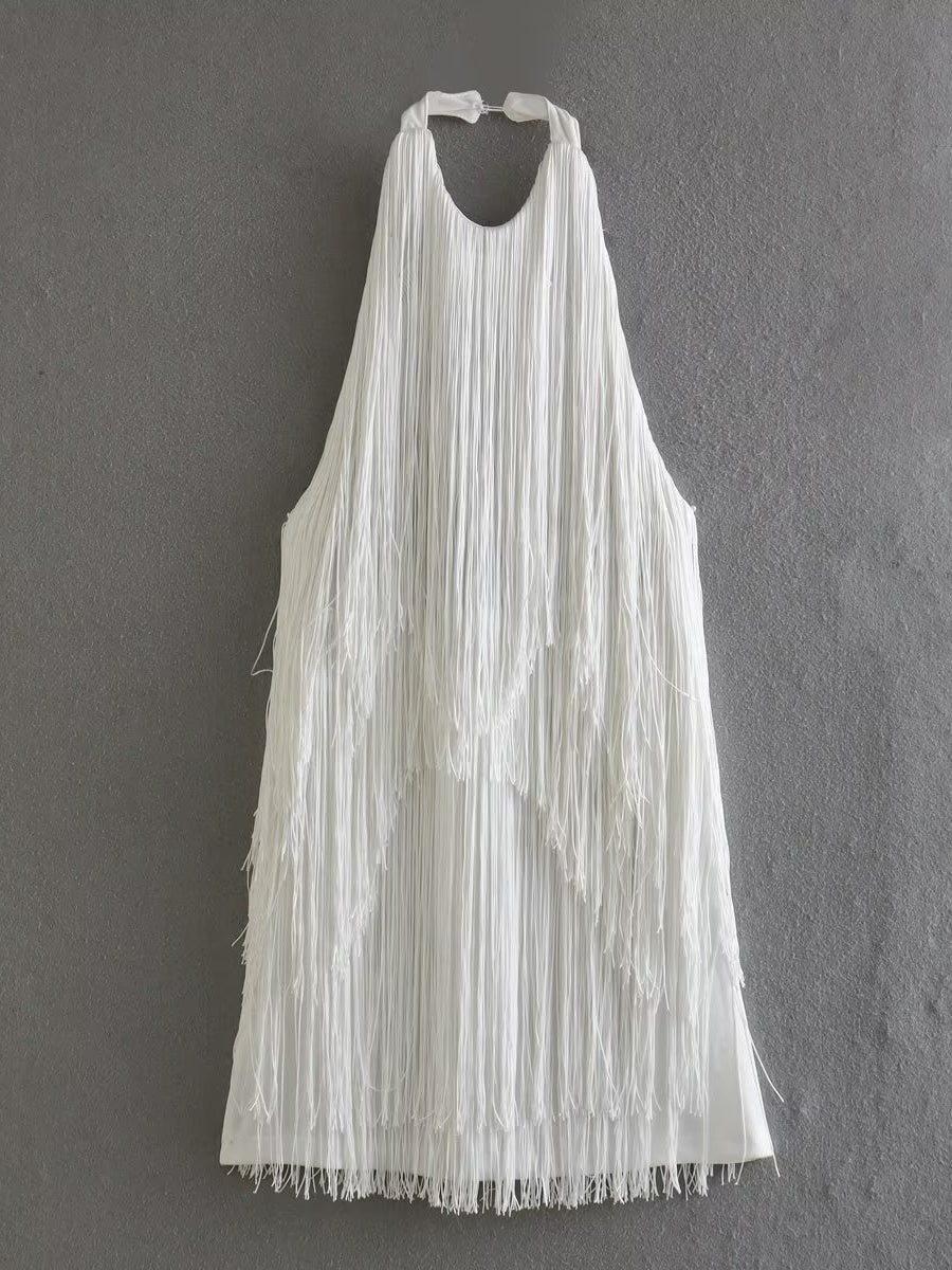 Halter Sleeveless Tassel Mini&Short Dresses