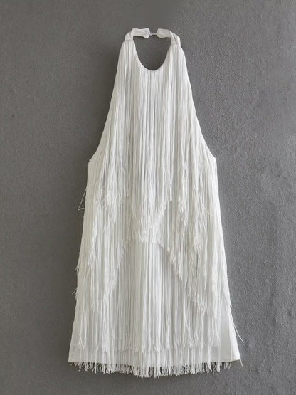 Halter Sleeveless Tassel Mini&Short Dresses