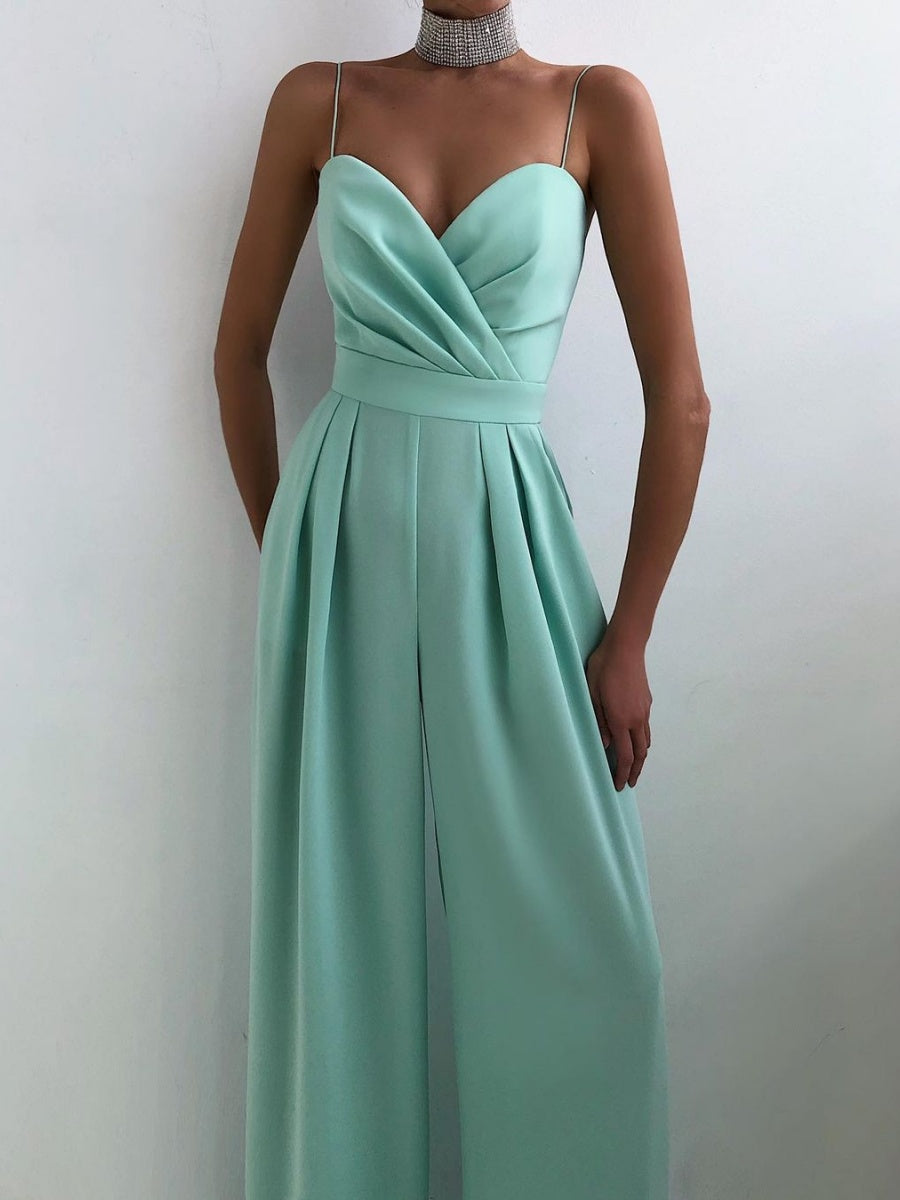Minimalist Jumpsuit With Suspenders, Cinched Waist, Straight Leg, And Floor-length
