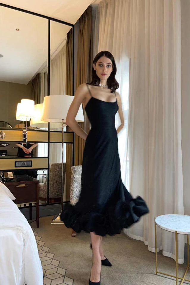 Corset Bustier Scoop Neck Spaghetti Strap Flounce Hem Midi Dress