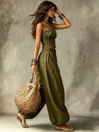 Bandeau Cropped Camisoles Lantern Pants Set 2-piece Sets