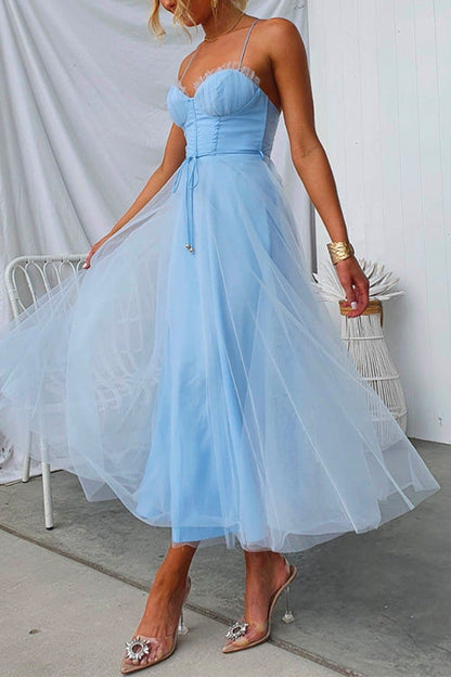 Margovil Open Back Waisted Swing Maxi Cami Tulle Dress